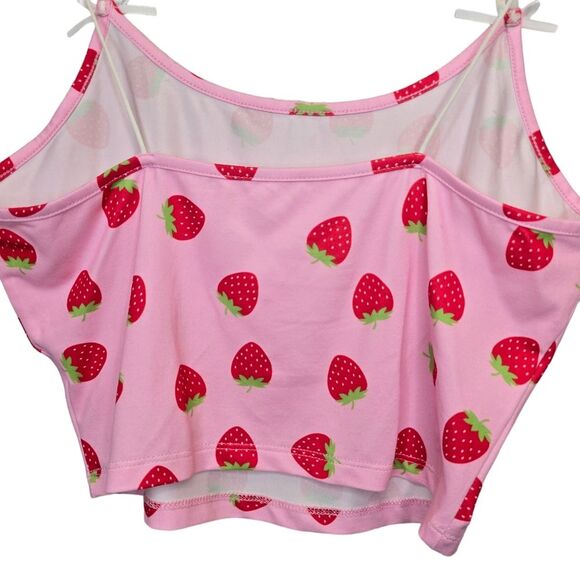 Women's Strawberry Print Spaghetti Strap Crop Top Summer Cami M - Picture 7 of 9